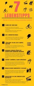 Diese Infografik zeigt dir 7 Tipps für ein leichteres und besseres Leben. Unter anderem warum du mit Radfahren anfangen solltest.
