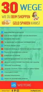 Geld sparen beim Shoppen? Hier 30 Tipps, beim Einkaufen weniger Geld auszugeben. #infografik #deutsch